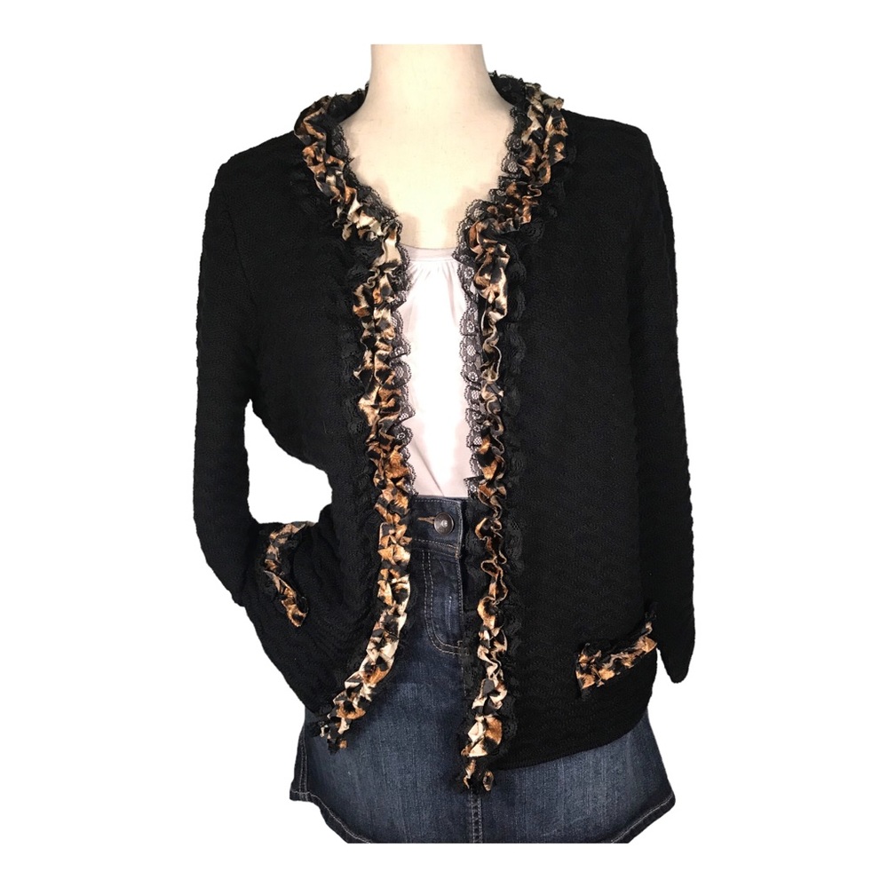 Chico’s Cardigan With Leopard Ruffle Trim - Picture 5 of 16